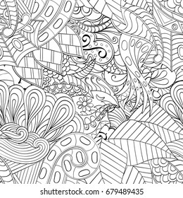 Tracery seamless pattern. Mehndi design. Ethnic monochrome binary doodle texture. Curved doodling black and white background. Vector