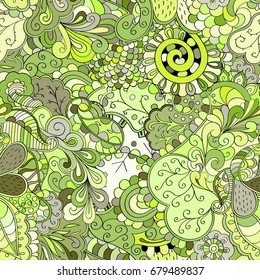 Tracery seamless pattern. Mehndi design. Ethnic colorful doodle texture. Curved doodling background. Vector