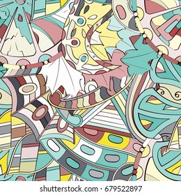 Tracery seamless pattern. Mehndi design. Ethnic colorful doodle texture. Curved doodling background. Vector