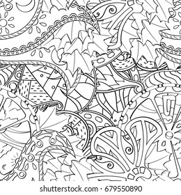 Tracery seamless pattern. Mehndi design. Ethnic monochrome binary doodle texture. Curved doodling black and white background. Vector