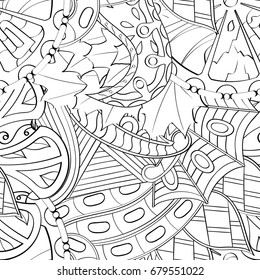 Tracery seamless pattern. Mehndi design. Ethnic monochrome binary doodle texture. Curved doodling black and white background. Vector