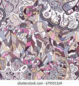 Tracery seamless pattern. Mehndi design. Ethnic colorful doodle texture. Curved doodling background. Vector