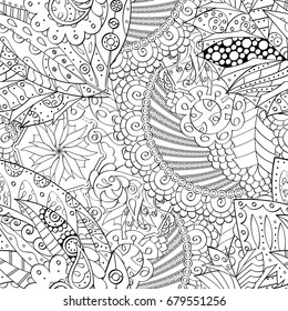 Tracery seamless pattern. Mehndi design. Ethnic monochrome binary doodle texture. Curved doodling black and white background. Vector