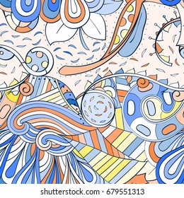 Tracery seamless pattern. Mehndi design. Ethnic colorful doodle texture. Curved doodling background. Vector