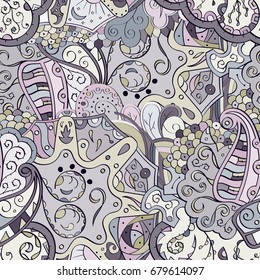 Tracery seamless pattern. Mehndi design. Ethnic colorful doodle texture. Curved doodling background. Vector