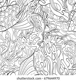 Tracery seamless pattern. Mehndi design. Ethnic monochrome binary doodle texture. Curved doodling black and white background. Vector