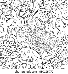 Tracery seamless pattern. Mehndi design. Ethnic monochrome binary doodle texture. Curved doodling black and white background. Vector