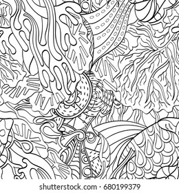 Tracery seamless pattern. Mehndi design. Ethnic monochrome binary doodle texture. Curved doodling black and white background. Vector