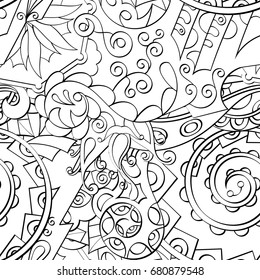 Tracery seamless pattern. Mehndi design. Ethnic monochrome binary doodle texture. Curved doodling black and white background. Vector