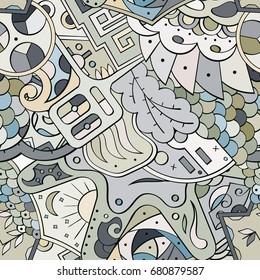 Tracery seamless pattern. Mehndi design. Ethnic colorful doodle texture. Curved doodling background. Vector