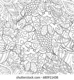 Tracery seamless pattern. Mehndi design. Ethnic monochrome binary doodle texture. Curved doodling black and white background. Vector