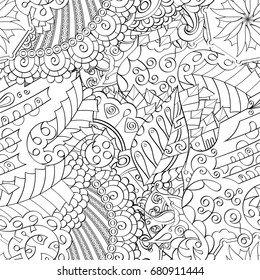 Tracery seamless pattern. Mehndi design. Ethnic monochrome binary doodle texture. Curved doodling black and white background. Vector