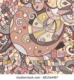 Tracery seamless pattern. Mehndi design. Ethnic colorful doodle texture. Curved doodling background. Vector