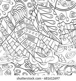 Tracery seamless pattern. Mehndi design. Ethnic monochrome binary doodle texture. Curved doodling black and white background. Vector