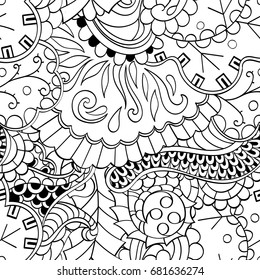Tracery seamless pattern. Mehndi design. Ethnic monochrome binary doodle texture. Curved doodling black and white background. Vector