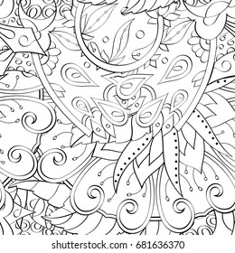 Tracery seamless pattern. Mehndi design. Ethnic monochrome binary doodle texture. Curved doodling black and white background. Vector