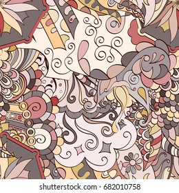 Tracery seamless pattern. Mehndi design. Ethnic colorful doodle texture. Curved doodling background. Vector