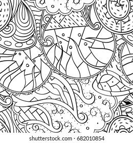 Tracery seamless pattern. Mehndi design. Ethnic monochrome binary doodle texture. Curved doodling black and white background. Vector