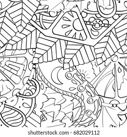 Tracery seamless pattern. Mehndi design. Ethnic monochrome binary doodle texture. Curved doodling black and white background. Vector