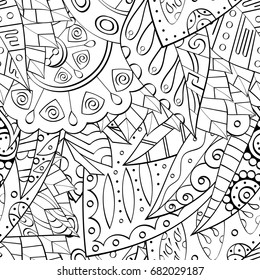 Tracery seamless pattern. Mehndi design. Ethnic monochrome binary doodle texture. Curved doodling black and white background. Vector