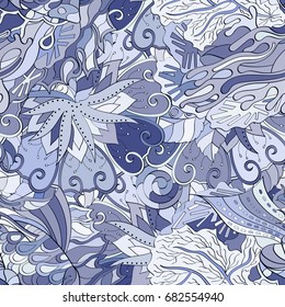 Tracery seamless pattern. Mehndi design. Ethnic colorful doodle texture. Curved doodling background. Vector