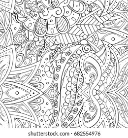 Tracery seamless pattern. Mehndi design. Ethnic monochrome binary doodle texture. Curved doodling black and white background. Vector