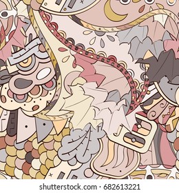 Tracery seamless pattern. Mehndi design. Ethnic colorful doodle texture. Curved doodling background. Vector