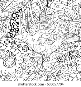 Tracery seamless pattern. Mehndi design. Ethnic monochrome binary doodle texture. Curved doodling black and white background. Vector