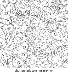 Tracery seamless pattern. Mehndi design. Ethnic monochrome binary doodle texture. Curved doodling black and white background. Vector