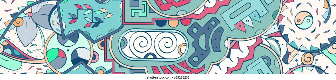 Tracery seamless pattern. Mehndi design. Ethnic colorful doodle texture. Curved doodling background. Vector