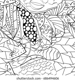 Tracery seamless pattern. Mehndi design. Ethnic monochrome binary doodle texture. Curved doodling black and white background. Vector