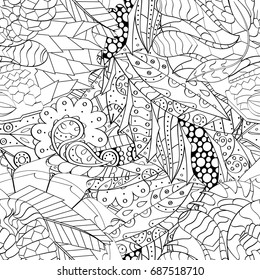 Tracery seamless pattern. Mehndi design. Ethnic monochrome binary doodle texture. Curved doodling black and white background. Vector