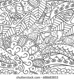 Tracery seamless pattern. Mehndi design. Ethnic monochrome binary doodle texture. Curved doodling black and white background. Vector