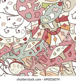 Tracery seamless pattern. Mehndi design. Ethnic colorful doodle texture. Curved doodling background. Vector