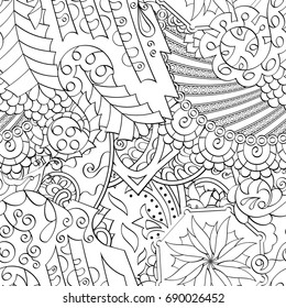 Tracery seamless pattern. Mehndi design. Ethnic monochrome binary doodle texture. Curved doodling black and white background. Vector