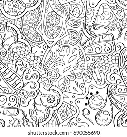 Tracery seamless pattern. Mehndi design. Ethnic monochrome binary doodle texture. Curved doodling black and white background. Vector