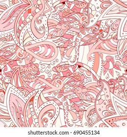 Tracery seamless pattern. Mehndi design. Ethnic colorful doodle texture. Curved doodling background. Vector