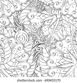 Tracery seamless pattern. Mehndi design. Ethnic monochrome binary doodle texture. Curved doodling black and white background. Vector