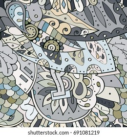Tracery seamless pattern. Mehndi design. Ethnic colorful doodle texture. Curved doodling background. Vector