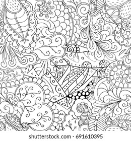 Tracery seamless pattern. Mehndi design. Ethnic monochrome binary doodle texture. Curved doodling black and white background. Vector