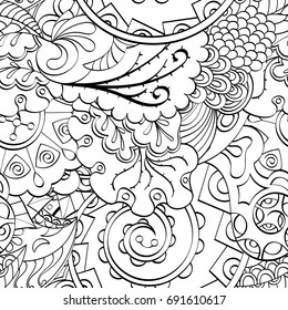 Tracery seamless pattern. Mehndi design. Ethnic monochrome binary doodle texture. Curved doodling black and white background. Vector