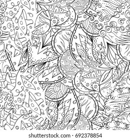 Tracery seamless pattern. Mehndi design. Ethnic monochrome binary doodle texture. Curved doodling black and white background. Vector