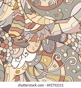 Tracery seamless pattern. Mehndi design. Ethnic colorful doodle texture. Curved doodling background. Vector