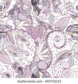 Tracery seamless pattern. Mehndi design. Ethnic colorful doodle texture. Curved doodling background. Vector