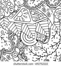 Tracery seamless pattern. Mehndi design. Ethnic monochrome binary doodle texture. Curved doodling black and white background. Vector