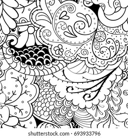 Tracery seamless pattern. Mehndi design. Ethnic monochrome binary doodle texture. Curved doodling black and white background. Vector