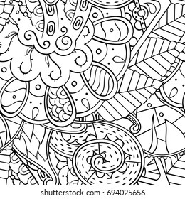 Tracery seamless pattern. Mehndi design. Ethnic monochrome binary doodle texture. Curved doodling black and white background. Vector