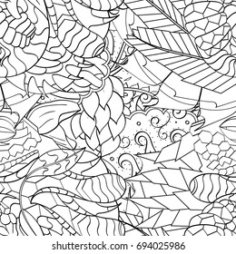 Tracery seamless pattern. Mehndi design. Ethnic monochrome binary doodle texture. Curved doodling black and white background. Vector