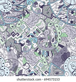 Tracery seamless pattern. Mehndi design. Ethnic colorful doodle texture. Curved doodling background. Vector