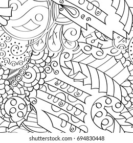 Tracery seamless pattern. Mehndi design. Ethnic monochrome binary doodle texture. Curved doodling black and white background. Vector